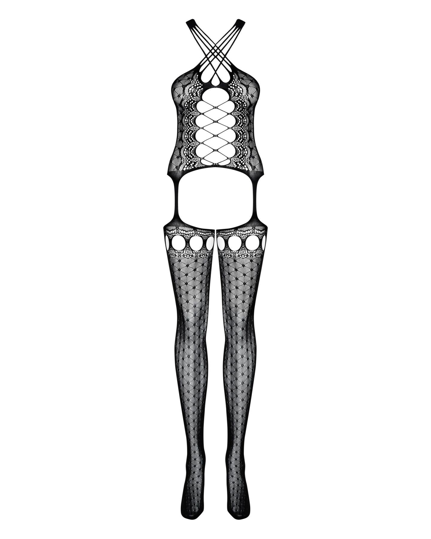 Бодістокінг Obsessive Bodystocking G313 S/M/L, шнурівка, геометричний декор