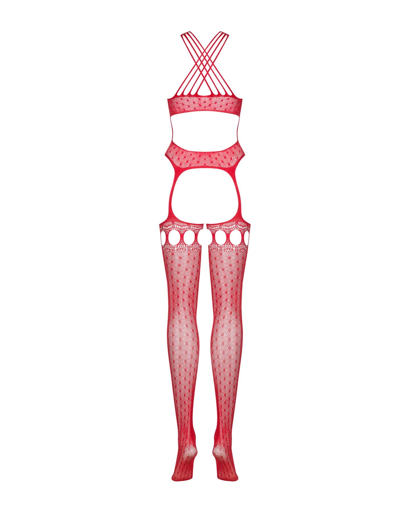 Бодістокінг Obsessive Bodystocking G313 S/M/L red, шнурівка, геометричний декор