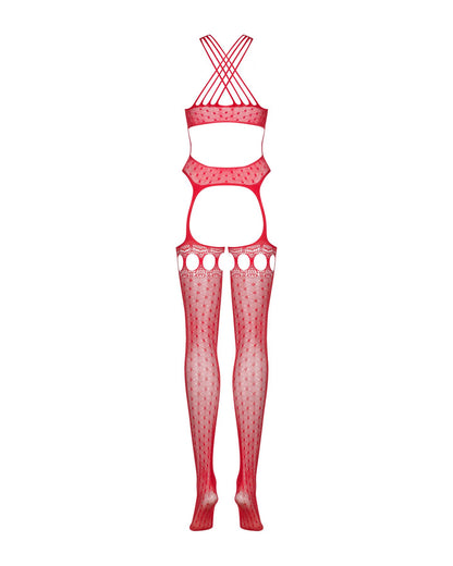 Бодістокінг Obsessive Bodystocking G313 S/M/L red, шнурівка, геометричний декор