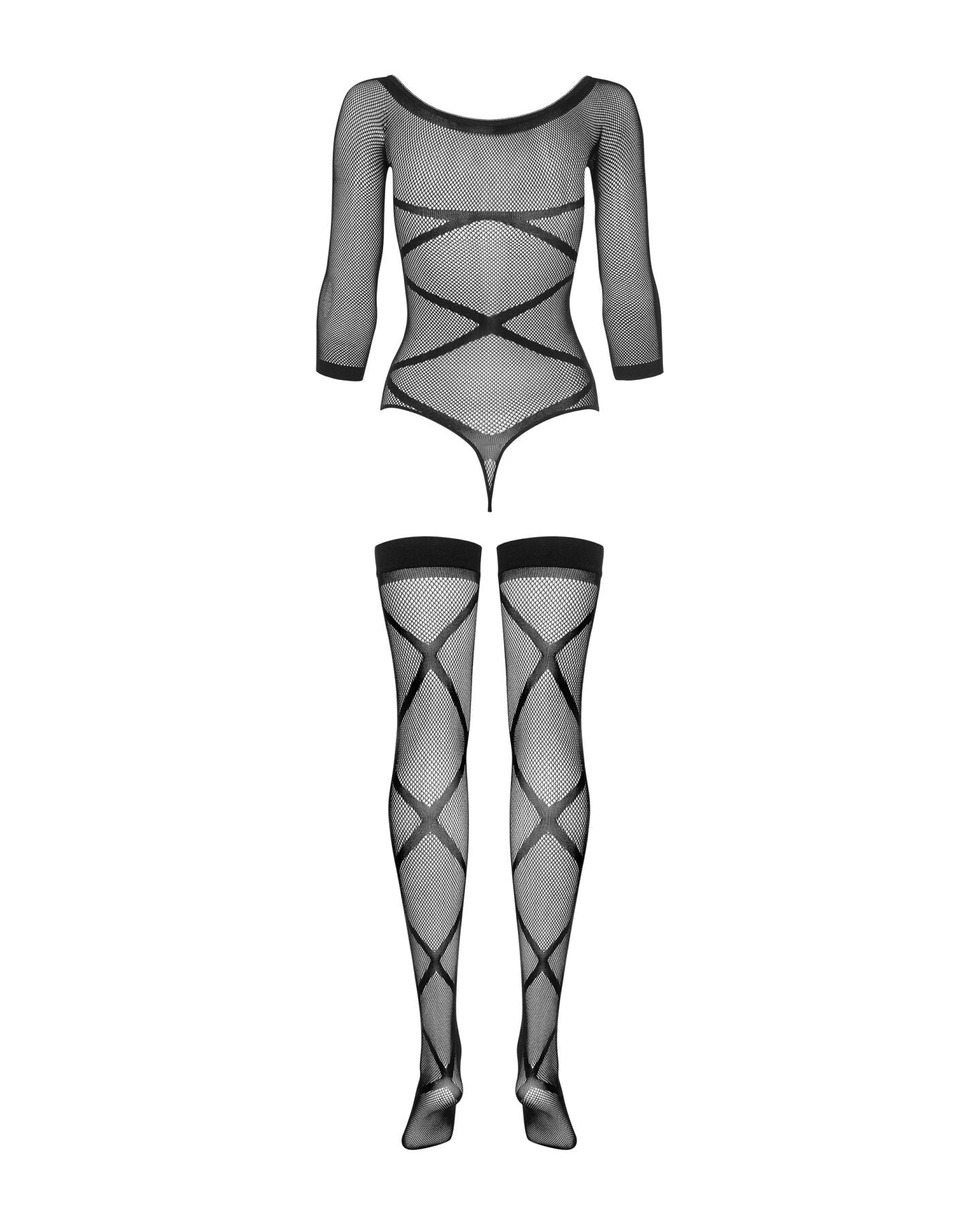 Бодістокінг Obsessive Bodystocking G320 S/M/L, панчохи, боді, декор у вигляді ліній