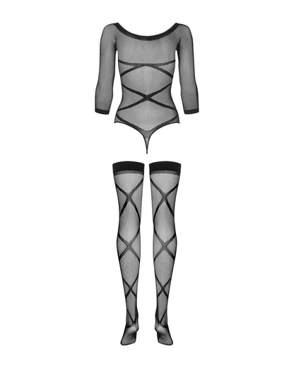 Бодістокінг Obsessive Bodystocking G320 S/M/L, панчохи, боді, декор у вигляді ліній