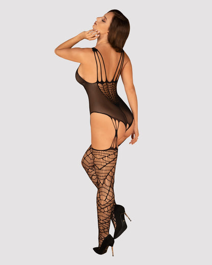 Ажурний бодістокінг під павутину Obsessive Bodystocking G325 black S/M/L, чорний, комбінезон, імітац