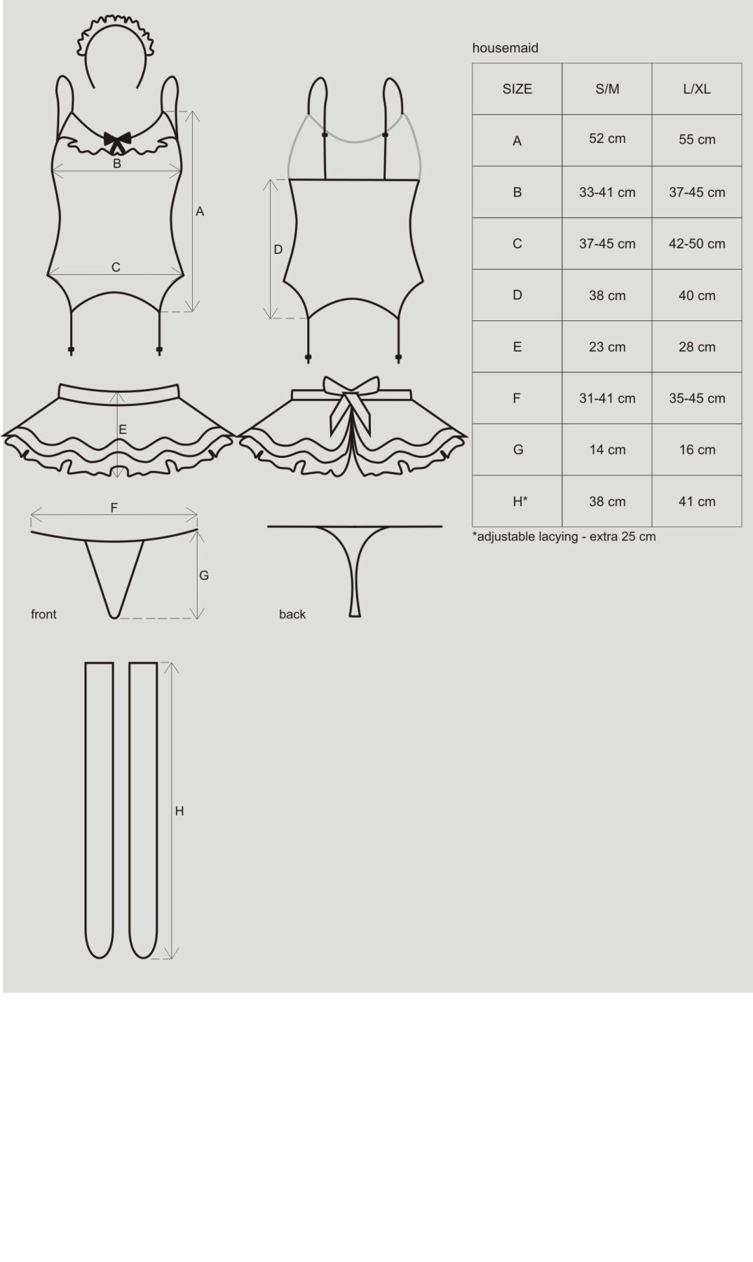 Еротичний костюм покоївки зі спідницею Obsessive Housemaid 5 pcs costume L/XL, чорно-білий, топ з пі