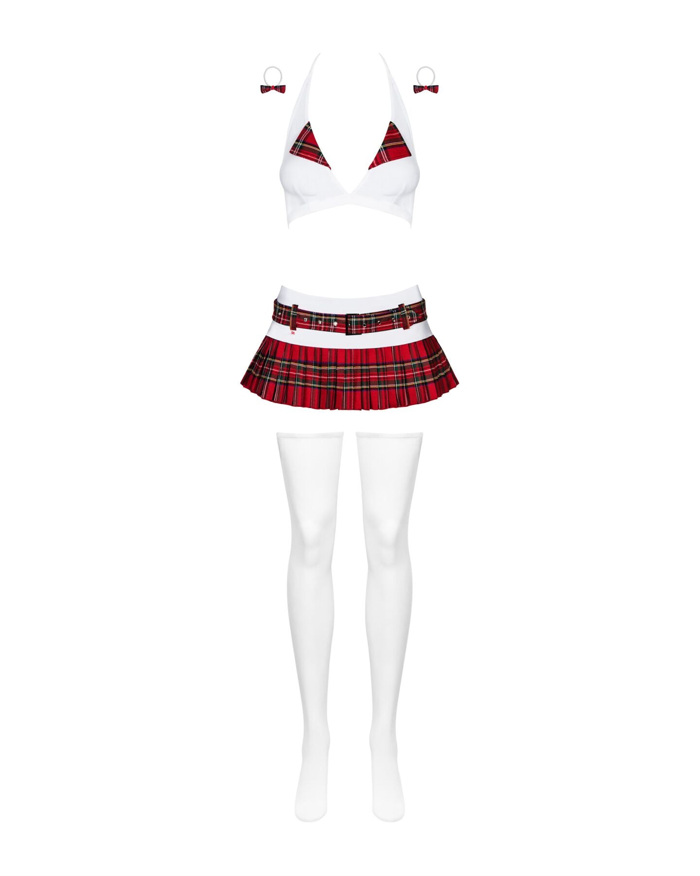 Еротичний костюм школярки з мініспідницею Obsessive Schooly 5pcs costume S/M, біло-червоний, топ, сп