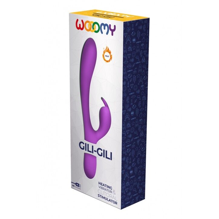 Вібратор-кролик Wooomy Gili-Gili Vibrator with Heat Purple, відросток з вушками, підігрів до 40°С