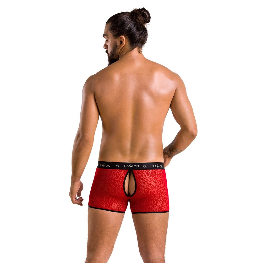 Чоловічі прозорі боксери Passion 046 SHORT PARKER XXL/XXXL Red, сітка, під леопард