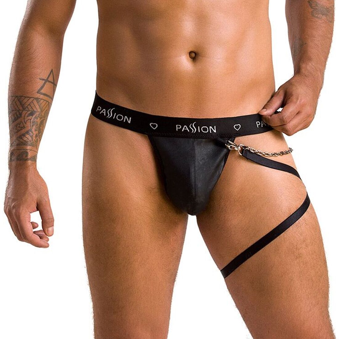 Чоловічі трусики танга з підв’язкою Passion 058 THONG BILL XXL/XXXL Black