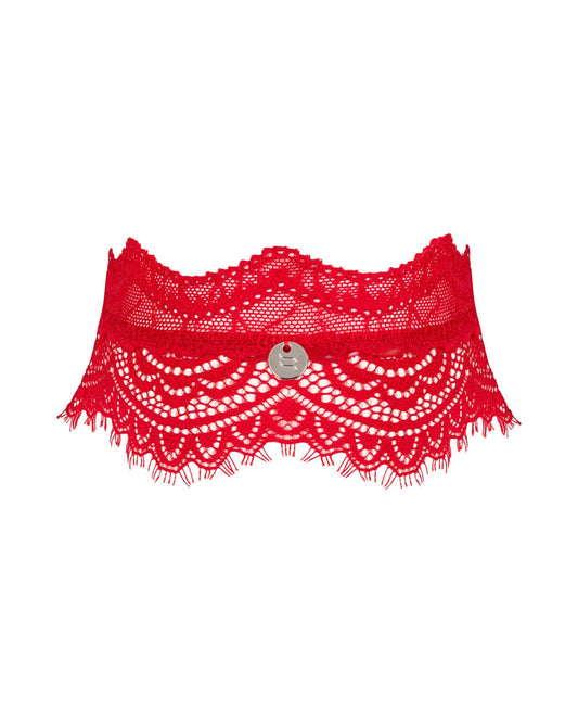 Широкий мереживний чокер Obsessive Bergamore choker, red