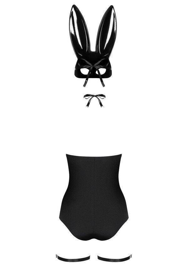 Еротичний костюм кролика Obsessive Bunny costume S/M, black, боді, чокер, гартери, панчохи, маска