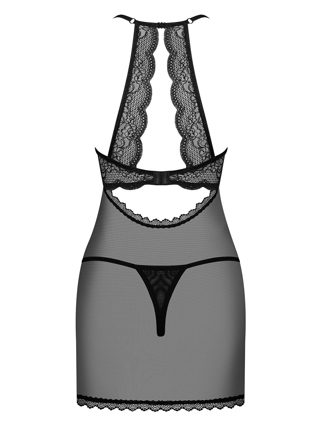 Прозора сорочка з відкритими грудьми Obsessive Pearlove chemise & thong black S/M, трусики