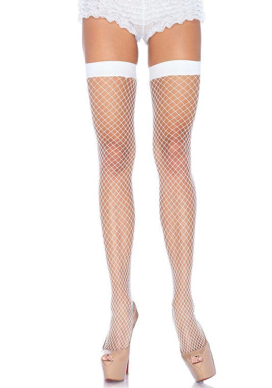 Панчохи-сітка Leg Avenue Fishnet Thigh Highs White, дрібна сітка, one size