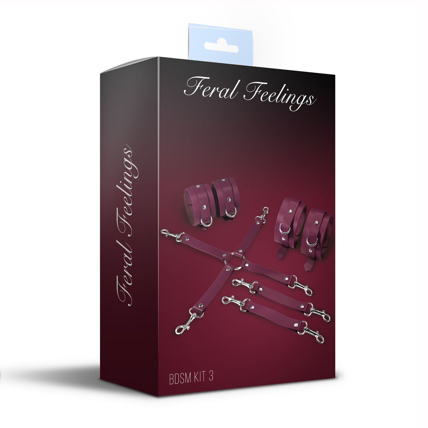 Набір для БДСМ 3 в 1 Feral Feelings BDSM Kit 3 Burgundy, burgundy, наручники, поножі, хрестовина