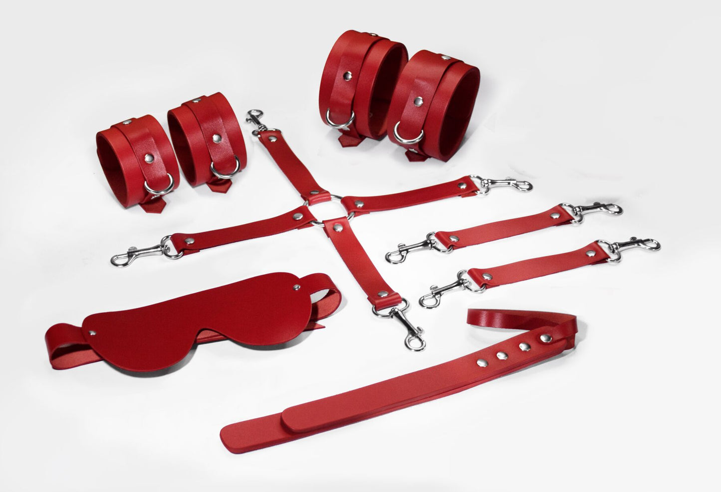 Набір Feral Feelings BDSM Kit 5 Red, наручники, поножі, хрестовина, маска, падл