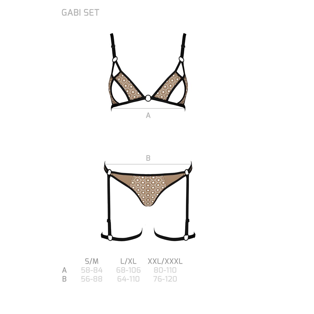 Еротичний комплект спідньої білизни Passion GABI SET L/XL beige, трусики з гартерами