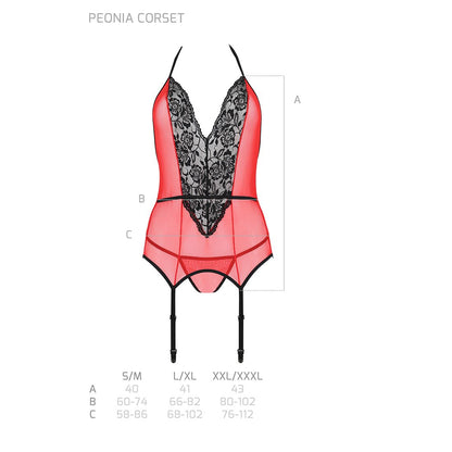 Корсет з пажами для панчіх Passion PEONIA CORSET L/XL red, стрінги