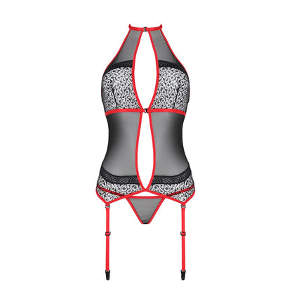 Корсет з пажами Passion SATARA CORSET S/M red, стрінги, мереживо, застібки спереду та ззаду