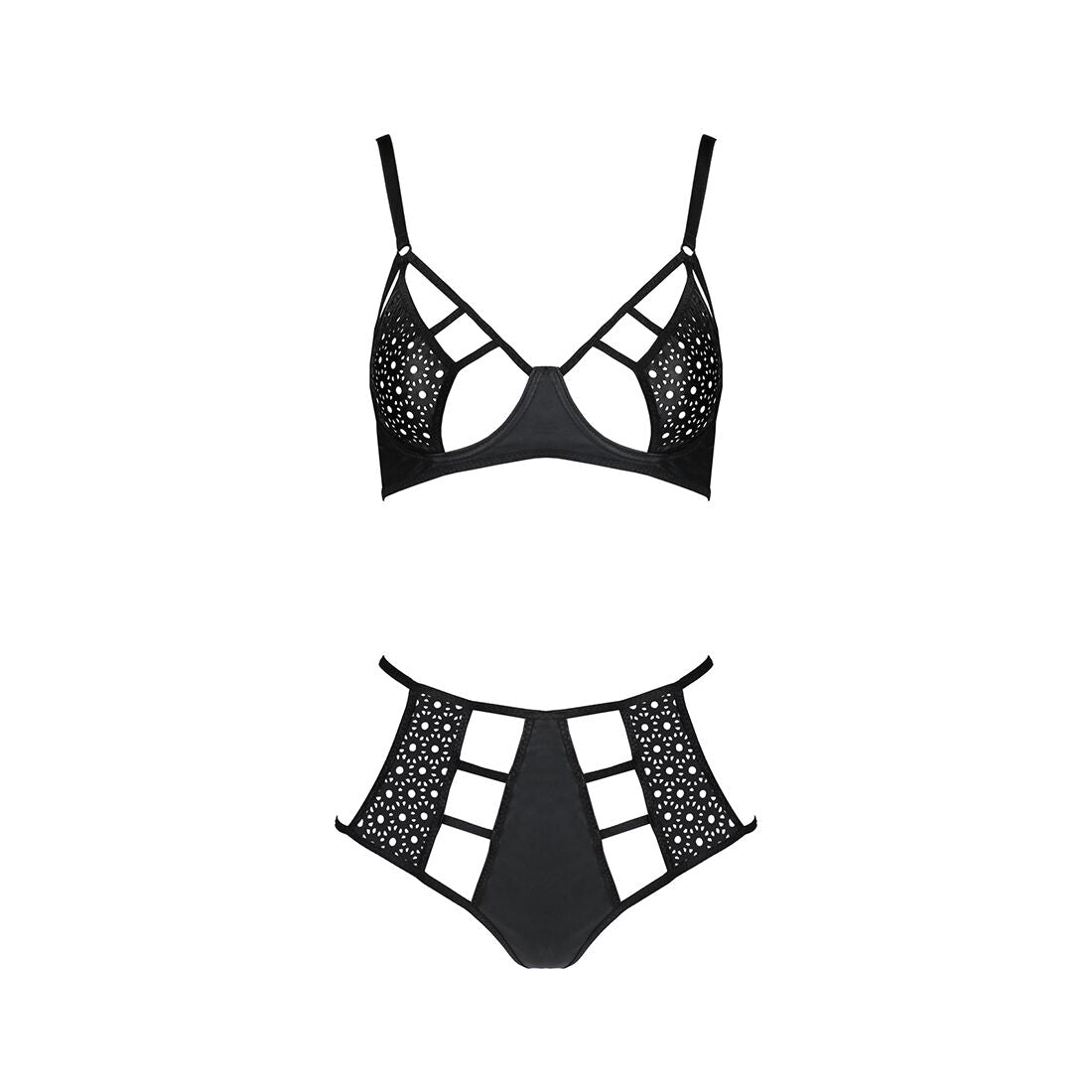 Комплект білизни Passion TASMINA SET S/M black, ліф, високі трусики з корсетом ззаду