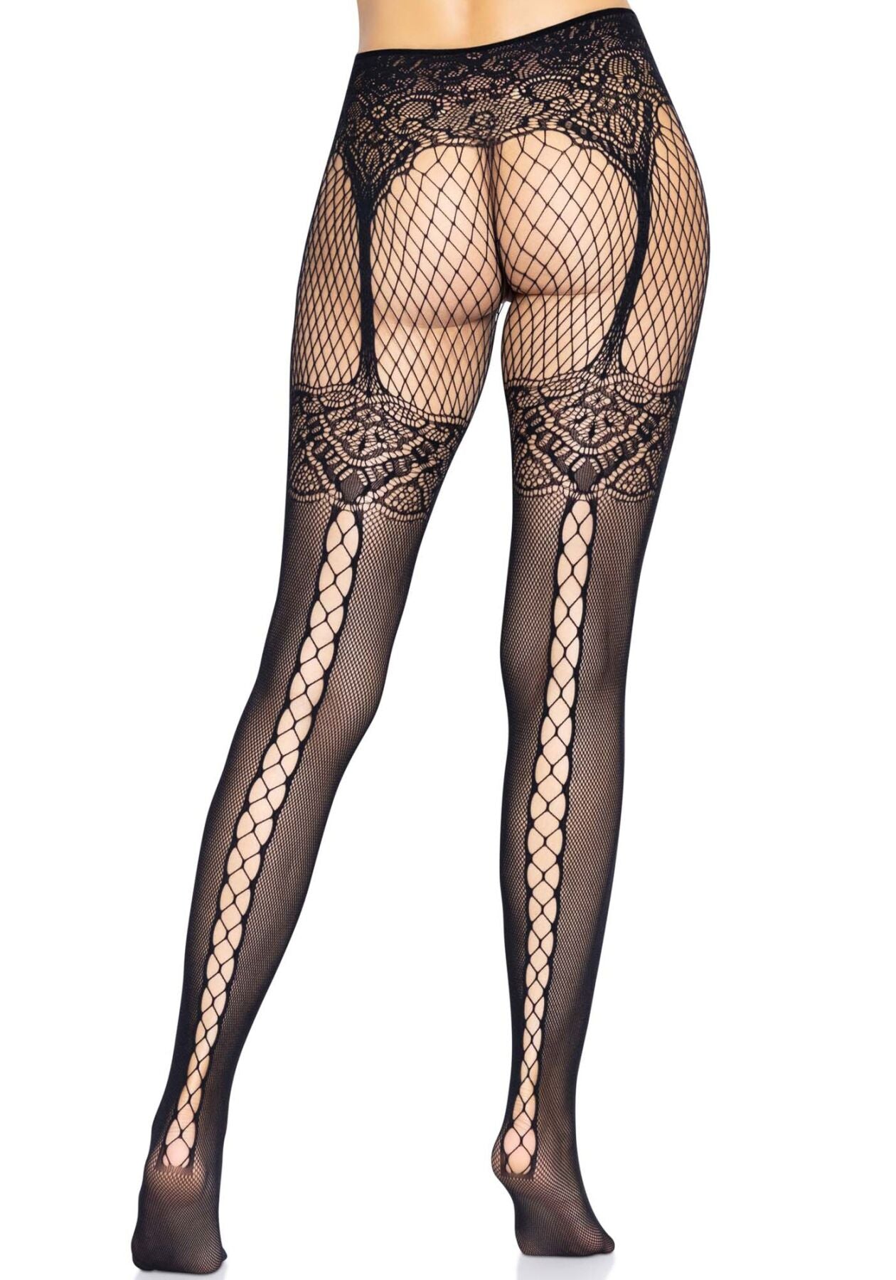 Колготки Leg Avenue Fishnet tights with back seam One size Black, задній шов, мереживо, сітка