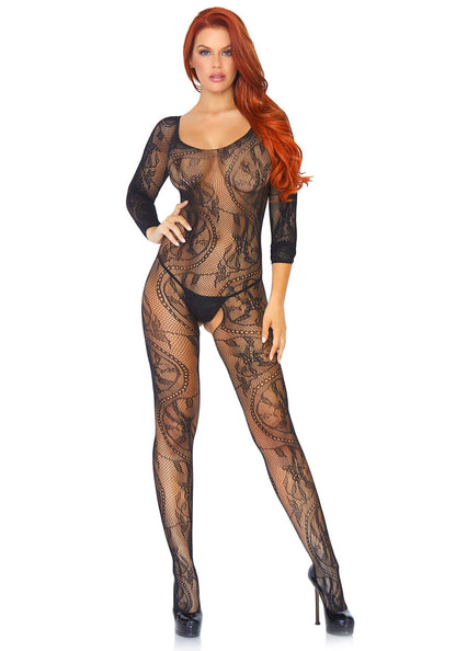 Бодістокінг Leg Avenue Swirl Lace Bodystocking One size Black, ажурна тканина, доступ