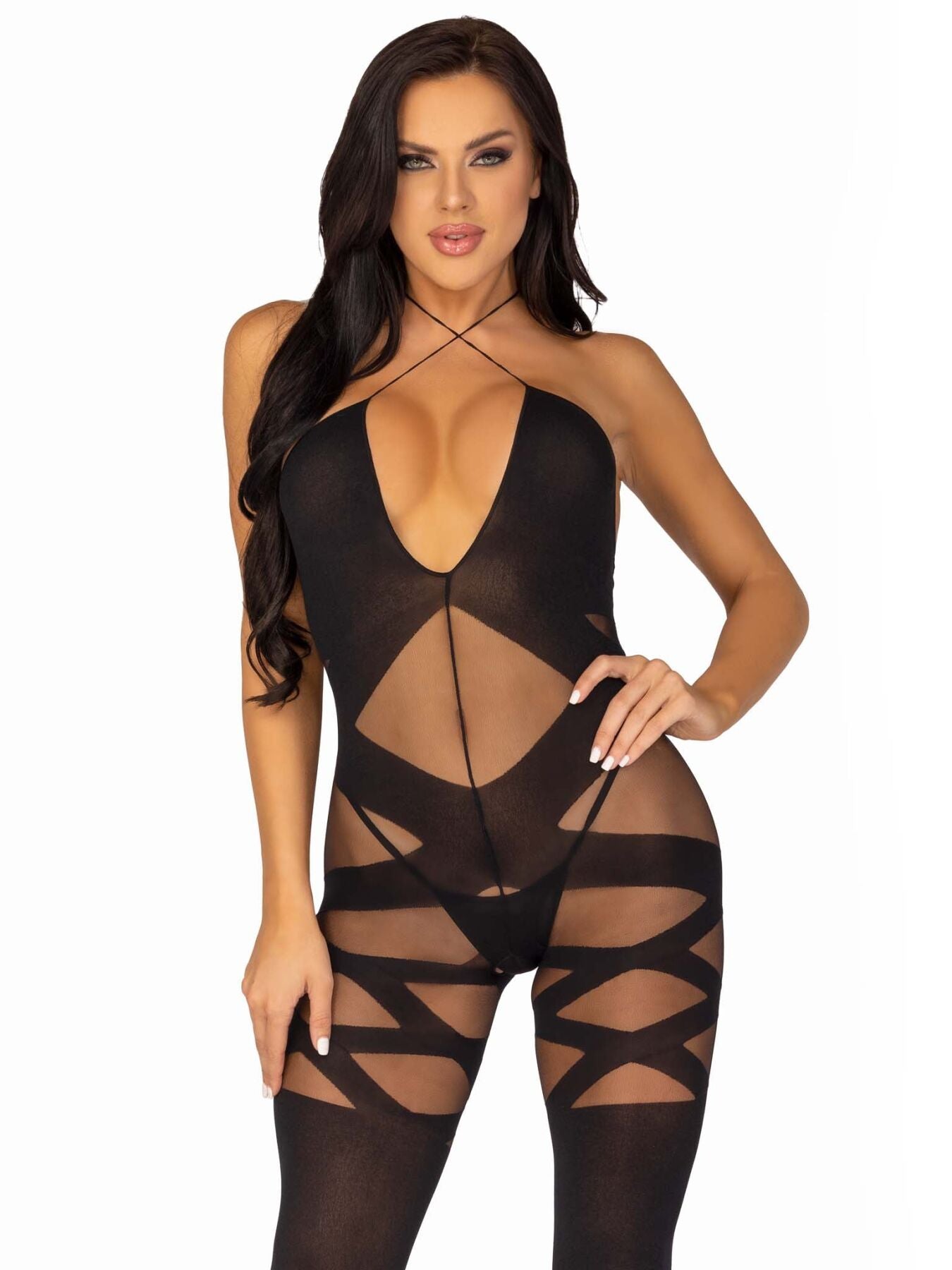 Бодістокінг Leg Avenue Illusion halter bodystocking One size Black, доступ