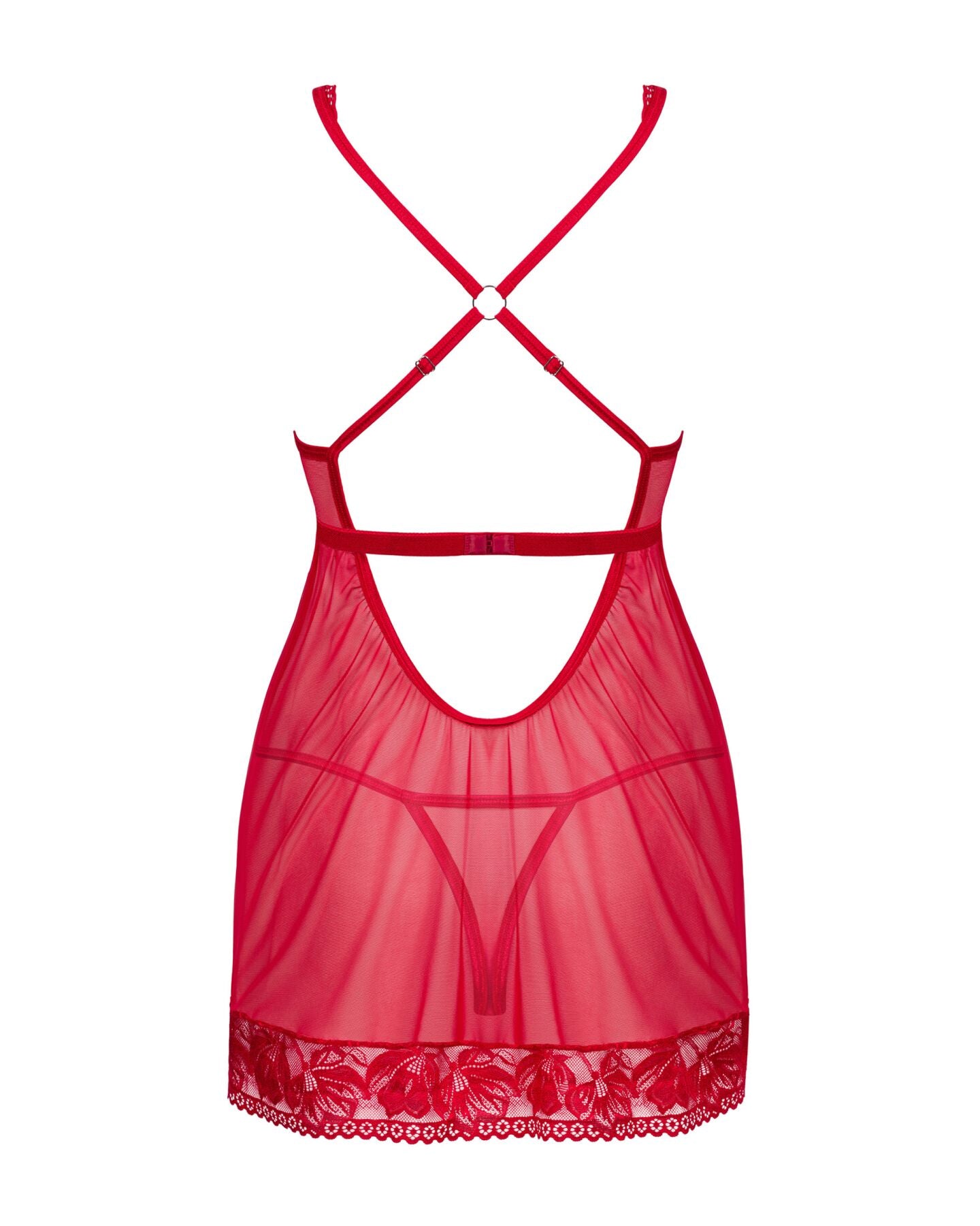 Прозора сорочка бебі-дол Obsessive Lacelove babydoll & thong XL/2XL Red, мереживо, стрінги