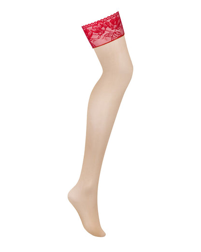 Панчохи під пояс із широким мереживом Obsessive Lacelove stockings XL/2XL