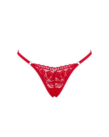 Мереживні стрінги Obsessive Lacelove thong XS/S Red, низька посадка