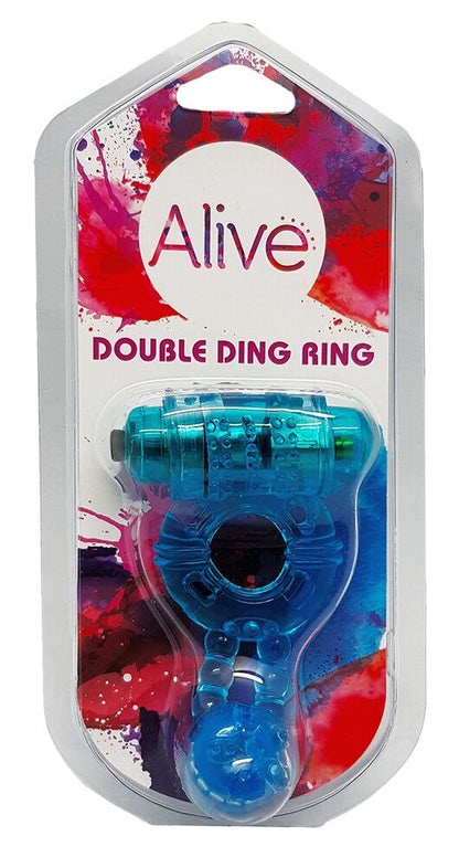 Ерекційне віброкільце Alive: Double Ding Ring Blue, два мотори