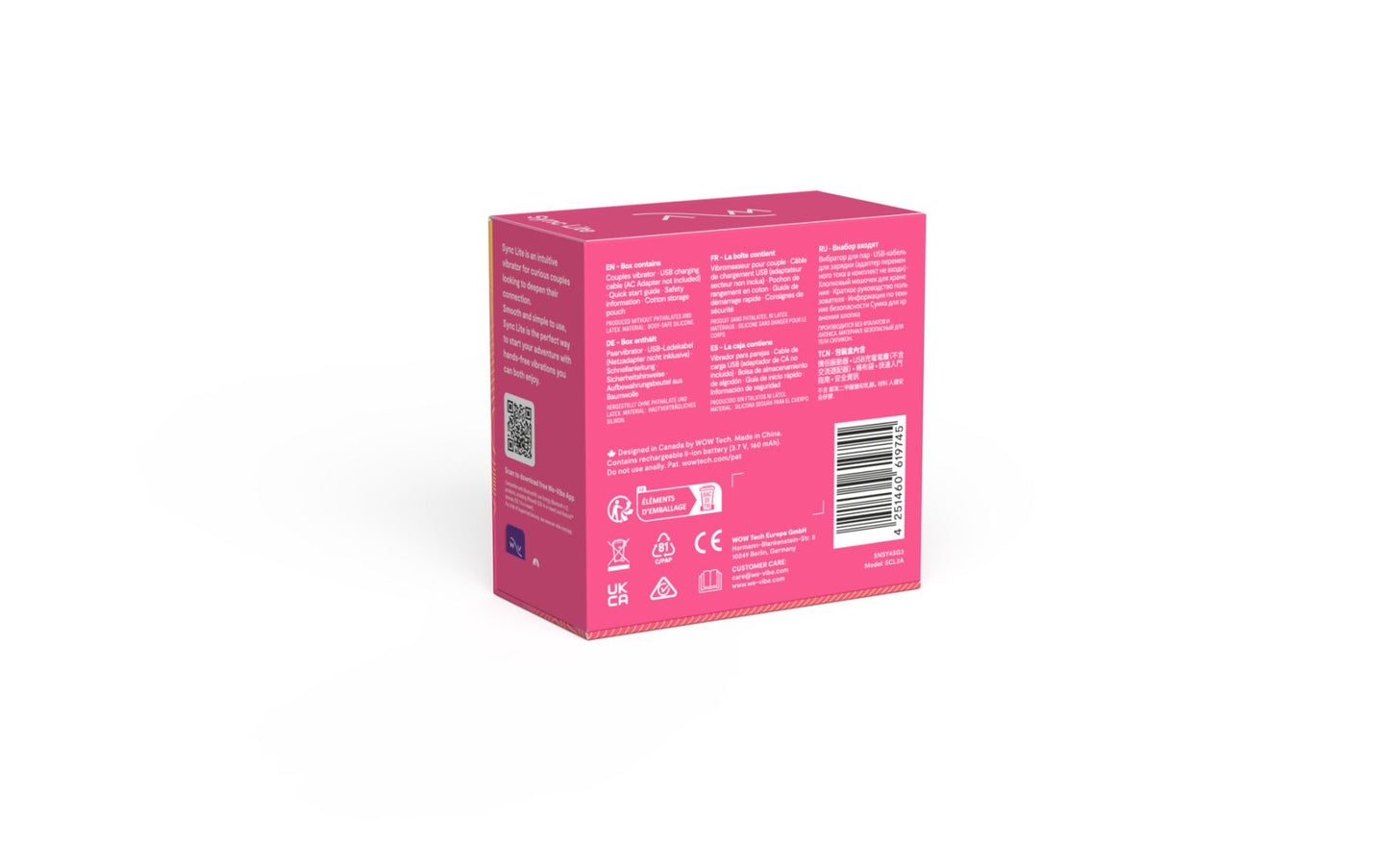 Смарт-вібратор для пар We-Vibe Sync Lite Pink, 10 віброрежимів, можна поєднувати з проникним сексом