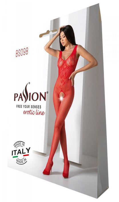 Бодістокінг з крилами Passion BS098 One Size, red, середня сітка, відкритий доступ