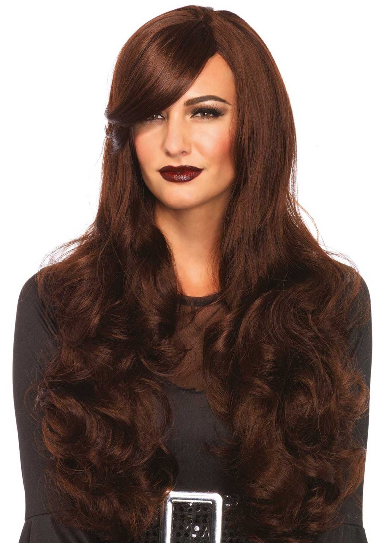 Хвиляста перука з косим чубчиком Leg Avenue Long Wavy Wig 68 см, коричнева