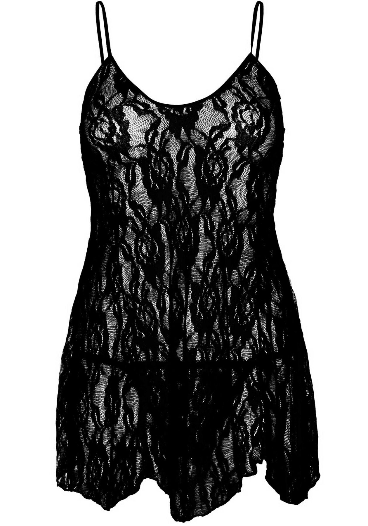 Сорочка бебі-дол Leg Avenue Rose Lace Flair Chemise Black, One Size