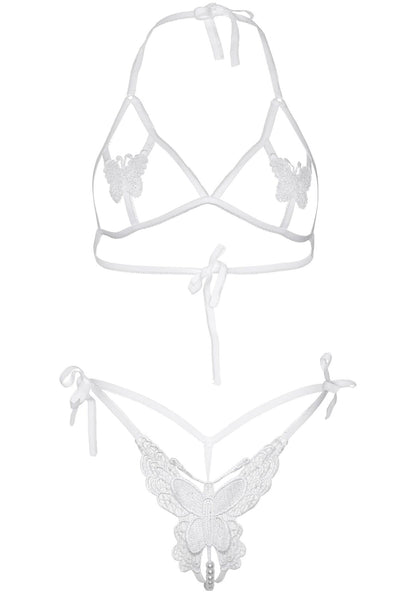 Еротичний комплект з відкритою чашкою Leg Avenue Open cup bra and pearl panty One Size White