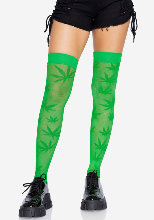 Панчохи з малюнком Leg Avenue 420 Net thigh highs Green