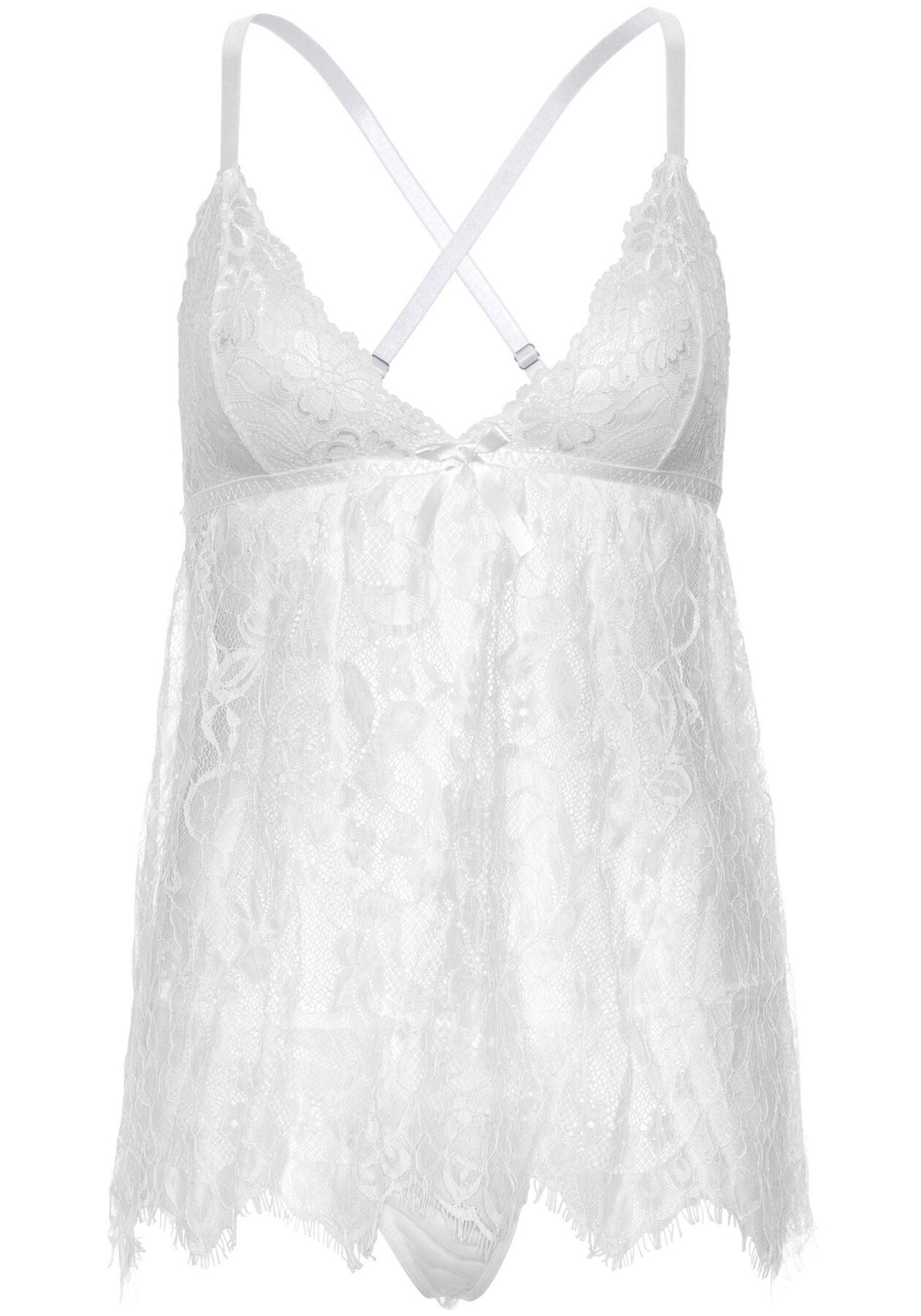 Сорочка бебі-дол Leg Avenue Floral lace babydoll & string White S, стрінги