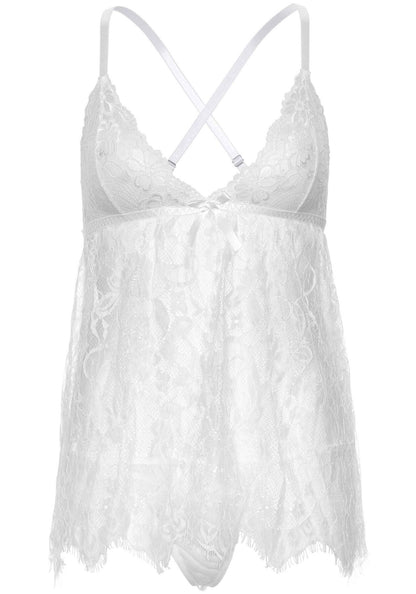 Сорочка бебі-дол Leg Avenue Floral lace babydoll & string White S, стрінги