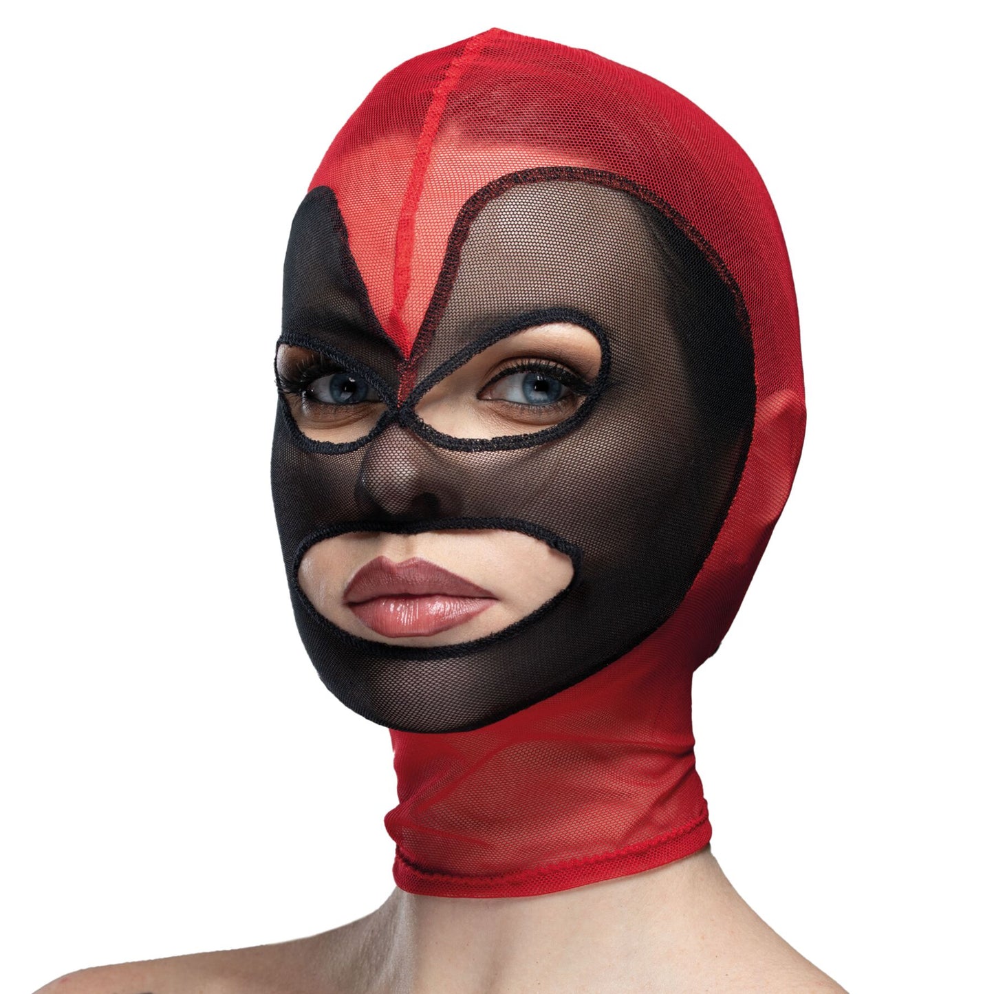 Маска серце сітка з відкритим ротом та очима Feral Feelings - Hearts Mask Red/Black