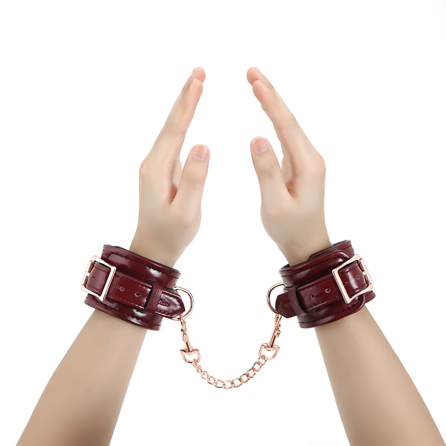 Шкіряні наручники Liebe Seele Wine Red Wrist Cuffs, знімний ланцюжок-кріплення