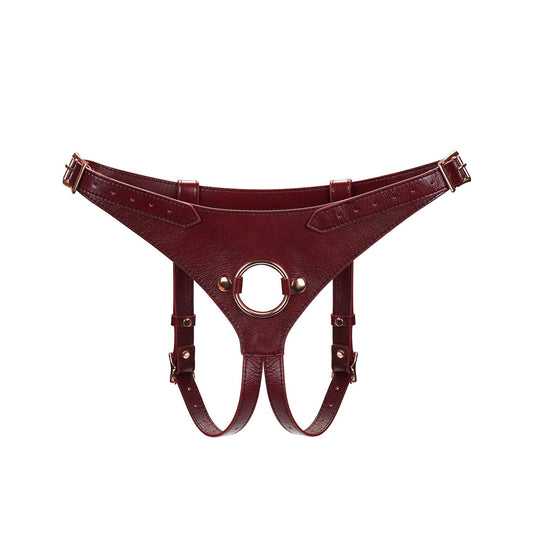 Шкіряні трусики для страпона Liebe Seele Wine Red Strap on Harness, універсальний розмір