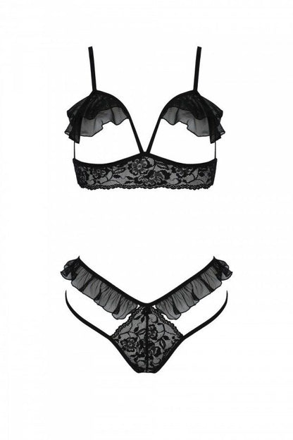 Еротичний комплект Passion DOLLY SET, L/XL, black, з відкритими чашками