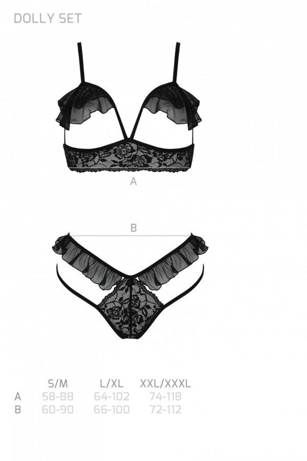 Еротичний комплект Passion DOLLY SET, S/M, black, з відкритими чашками