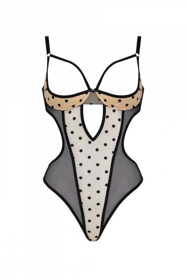 Еротичне боді Passion MARINA BODY, S/M, beige, з відкритими чашками