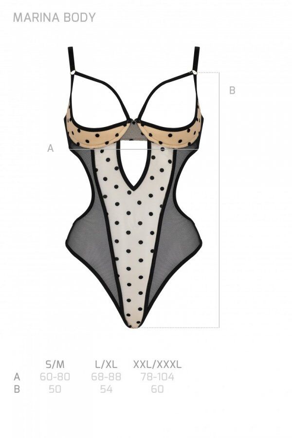 Еротичне боді Passion MARINA BODY, S/M, beige, з відкритими чашками