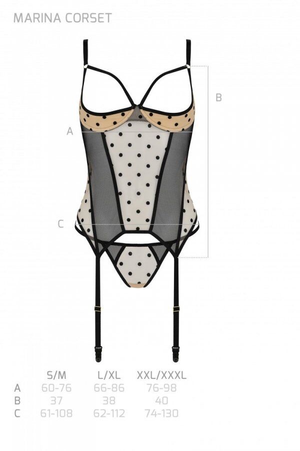 Корсет Passion MARINA CORSET, XXL/XXXL, beige, з відкритими чашками