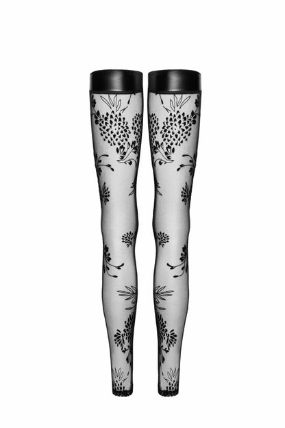 Панчохи Noir Handmade F243 Tulle stockings with patterned flock embroidery - S