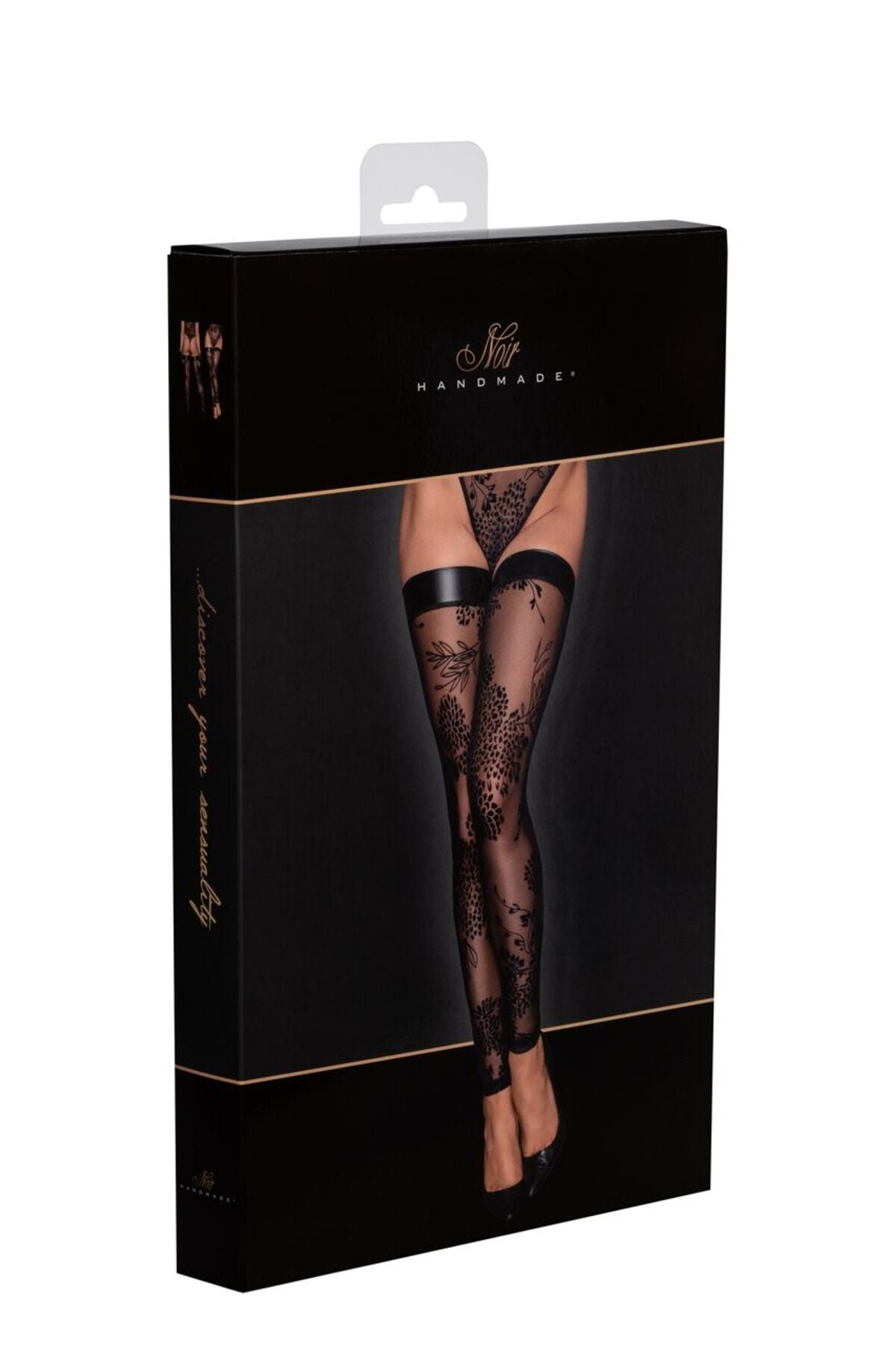 Панчохи Noir Handmade F243 Tulle stockings with patterned flock embroidery - S