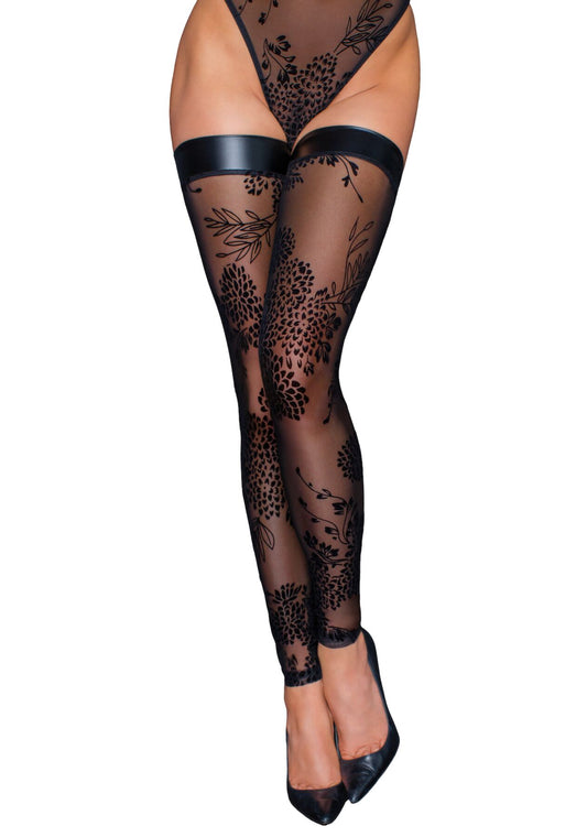 Панчохи Noir Handmade F243 Tulle stockings with patterned flock embroidery - M