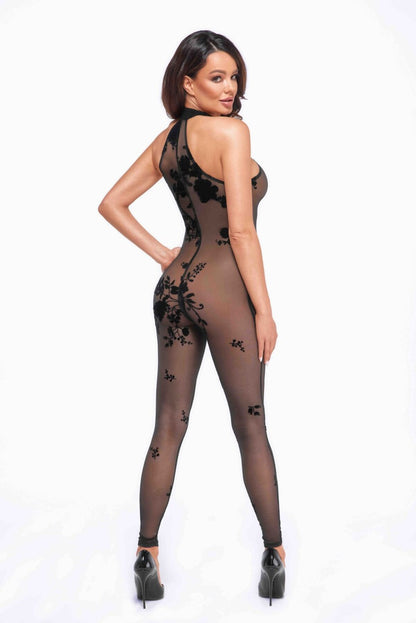 Бодістокінг Noir Handmade F315 Ego flocked mesh halter catsuit - L