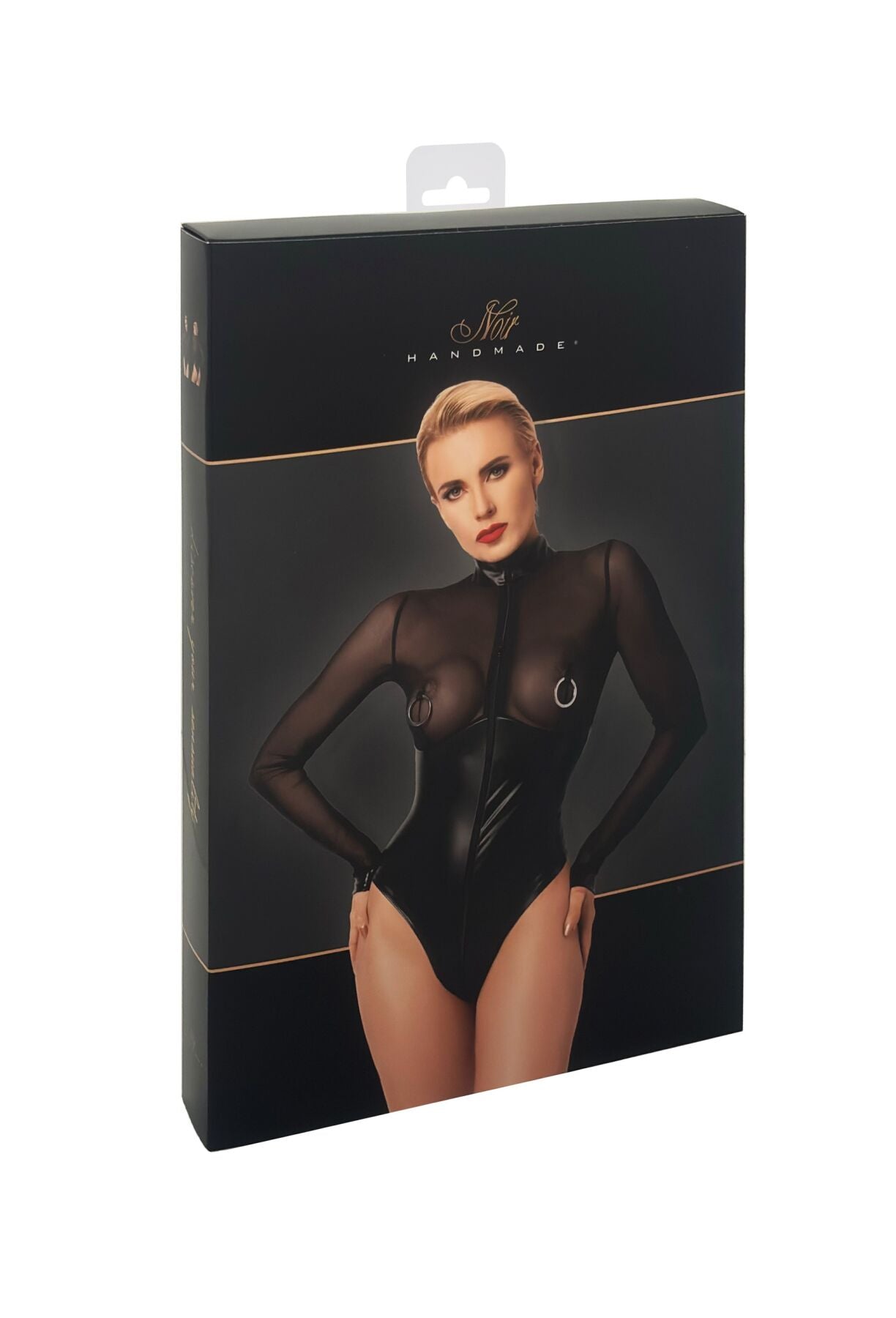 Боді Noir Handmade F321 Edge wetlook and mesh body with rings - S