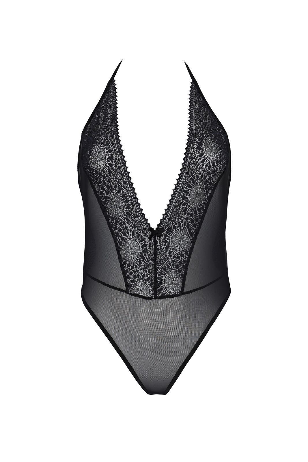 Боді Passion DROSERA BODY black, S/M, високі вирізи, верх на зав’язках